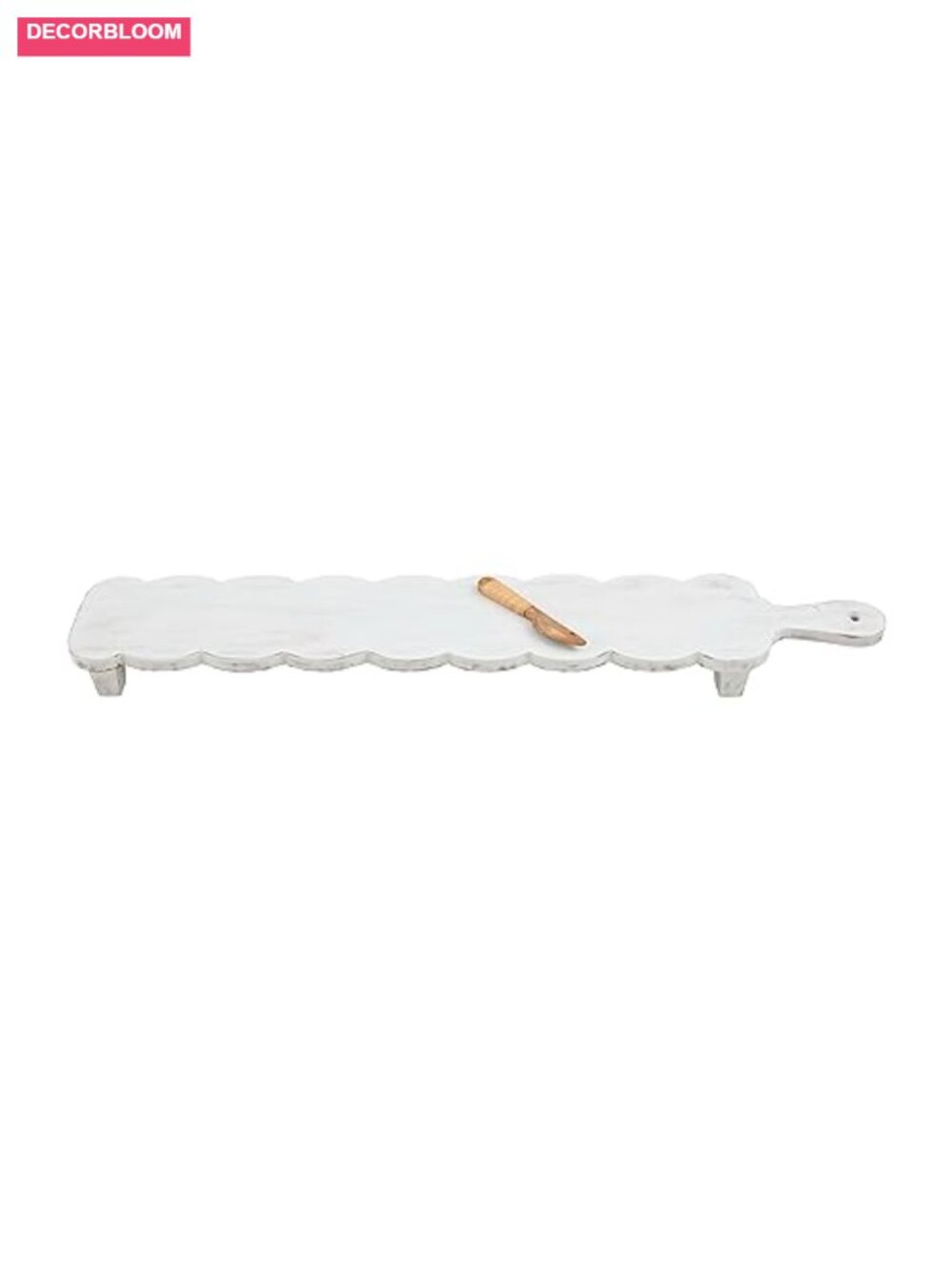 Scalloped Whitewashed Mango Wood Serving Board with Spreader, 31 Inch